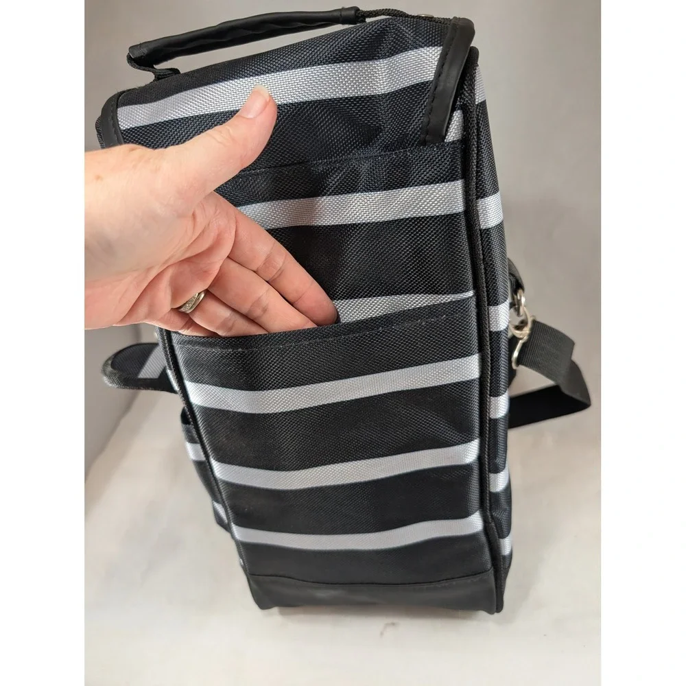 Savvy Outdoors Insulated‎ Wine Tote Bag 2 Bottle Carrier w/ Teal Tumbler Striped
